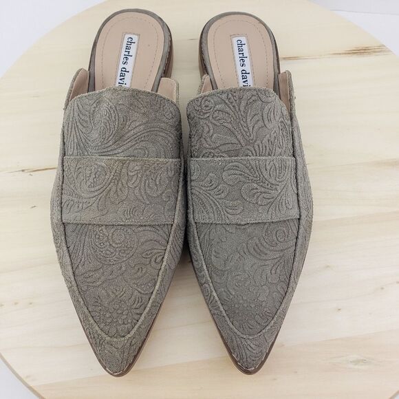 Charles David Mule Shoes Sz 7.5 Grey Porter Tapestry Pointed Toe Boho Classic - Picture 1 of 10